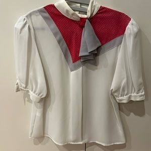 Vintage Gabalis By Rob Kinch White Blouse Grey Pink  suede Size 10